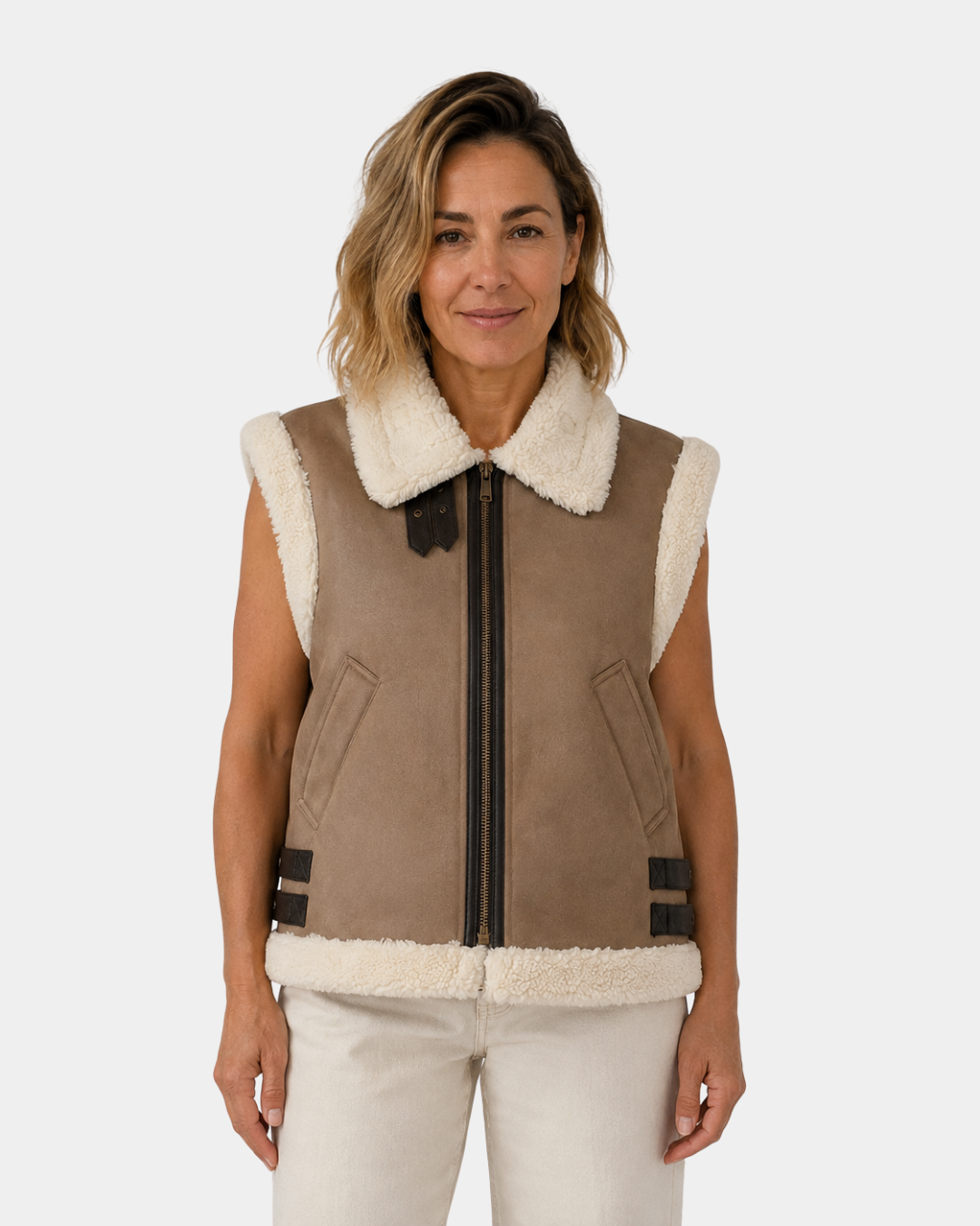 Adalsinde | Women's Sleeveless Gilet with Faux Shearling Effect (1)