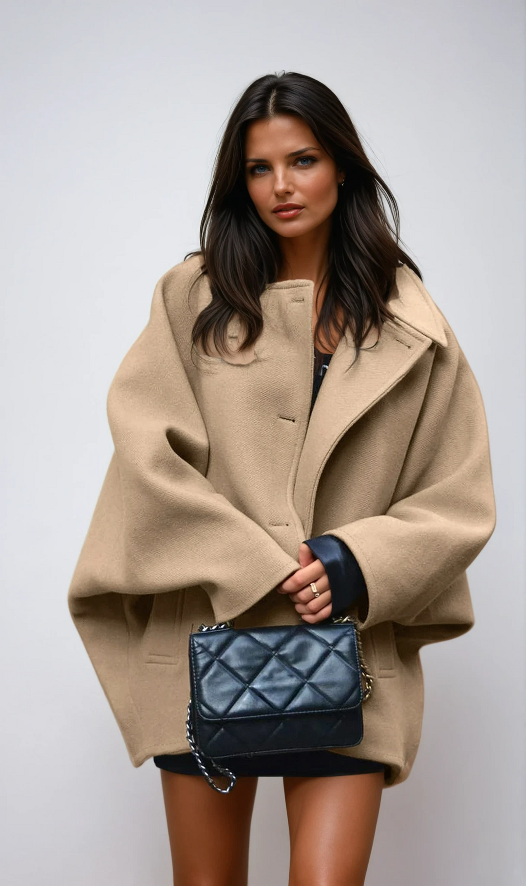 Women's Oversized Wool-Blend Coat with Button Closure (1)