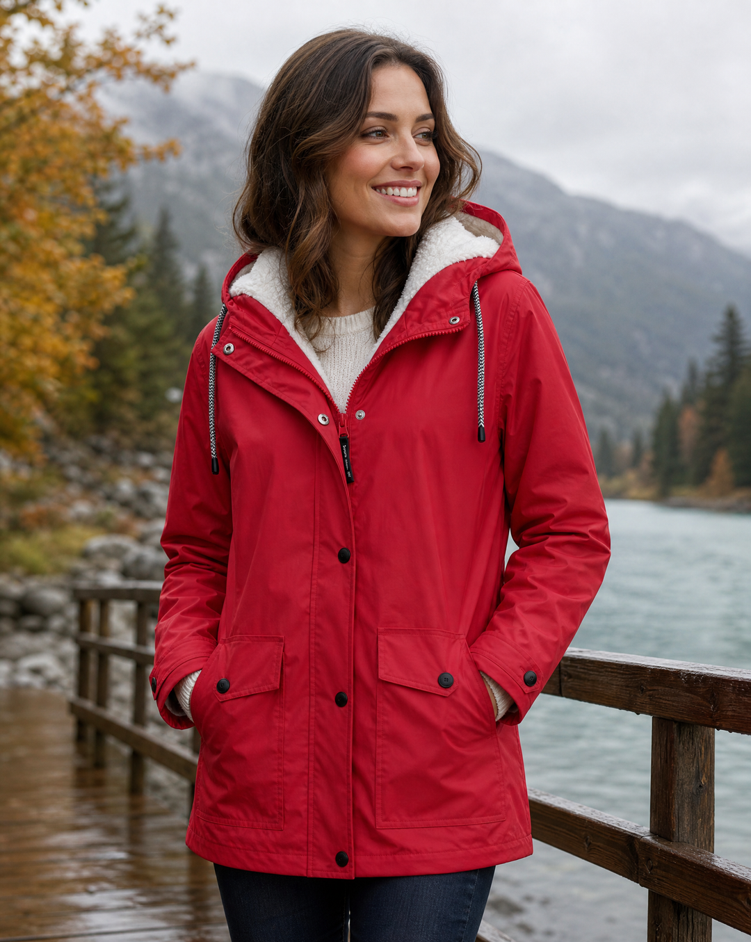 Women's Water and Windproof Fleece-Lined Jacket With Hood (1)