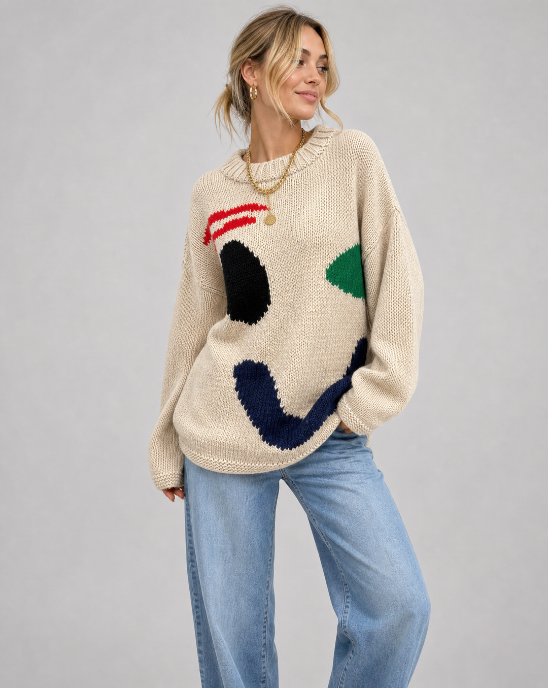 Oversized sweaters with smiley face design (1)