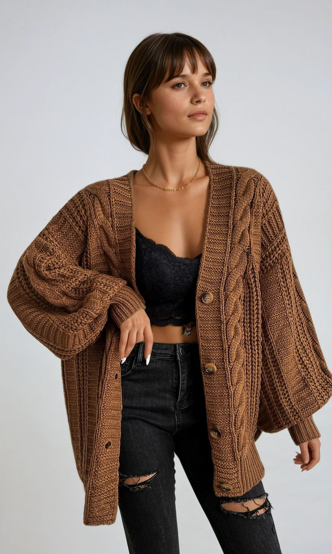 Oversized Cable Knit Cardigan (1)