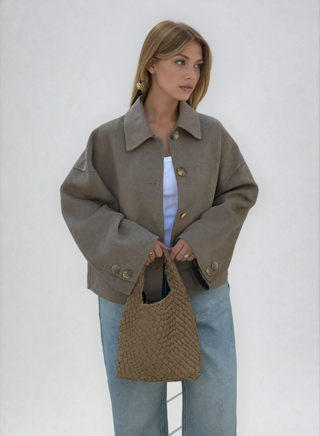 Women's Boxy Cropped Wool Coat Jacket (1)
