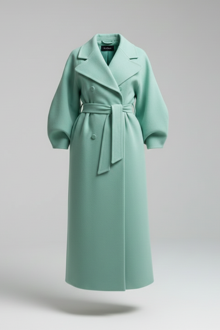 Women’s Long Trench Coat with Lapel Collar and Button Closure (2)