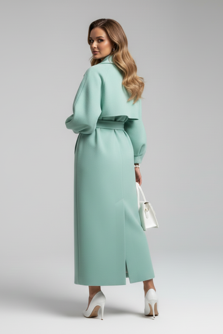 Women’s Long Trench Coat with Lapel Collar and Button Closure (6)