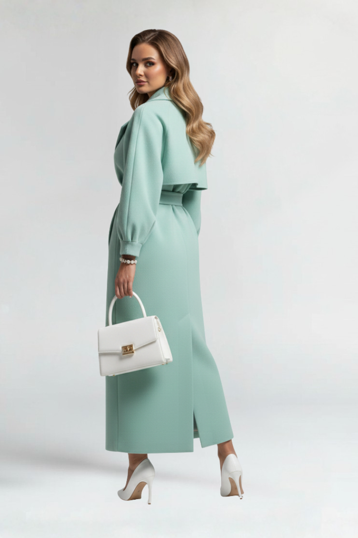 Women’s Long Trench Coat with Lapel Collar and Button Closure (5)