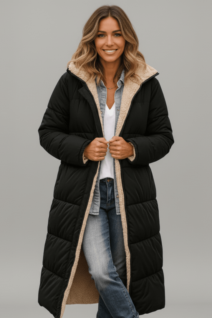 Amelia Laurent | Hooded Longline Puffer Coat For Women (1)