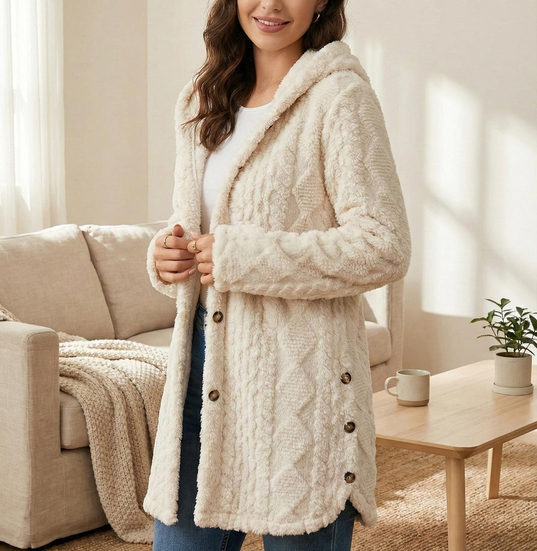 Oversized Hooded Coat | Cozy Button Up Cardigan | Minimalist Winter Jacket | Textured Button Down Sweater Coat (1)