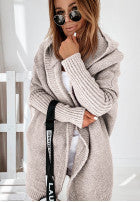 Long oversized knit cardigan with hood and wool — Montevista Grey (8)