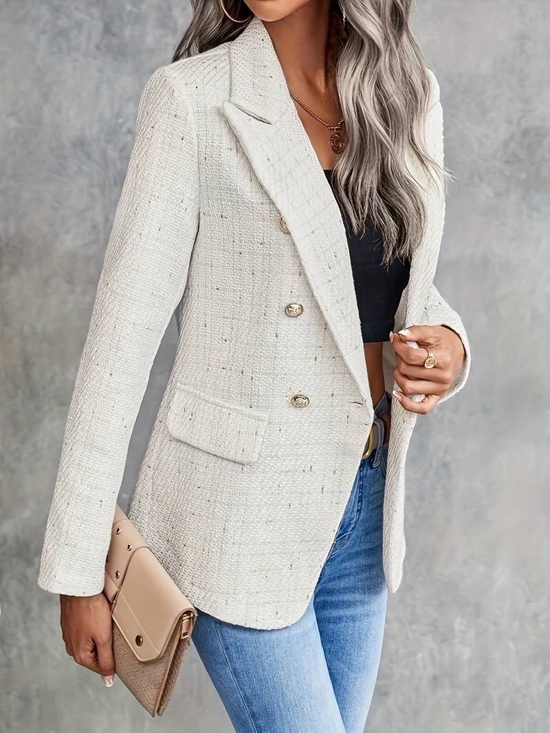 Women's Beige Long-Sleeve Blazer with Notched Collar (1)